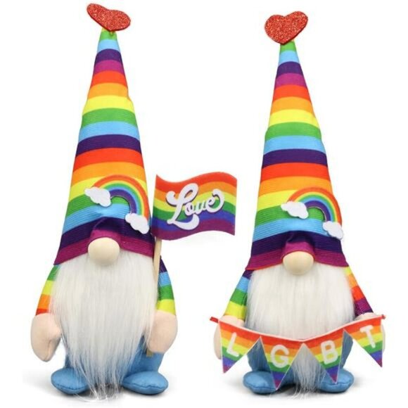 Pride Rainbow Gnome Plush Set LGBTQ Decor Gay Lesbian Gifts Home Office Shelf - Picture 2 of 8